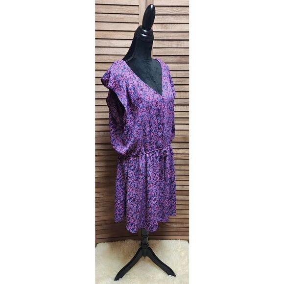 Vince Camuto XL Floral Purple Waist Cinch Drawstring V-Neck Sleeveless Dress - Picture 8 of 9